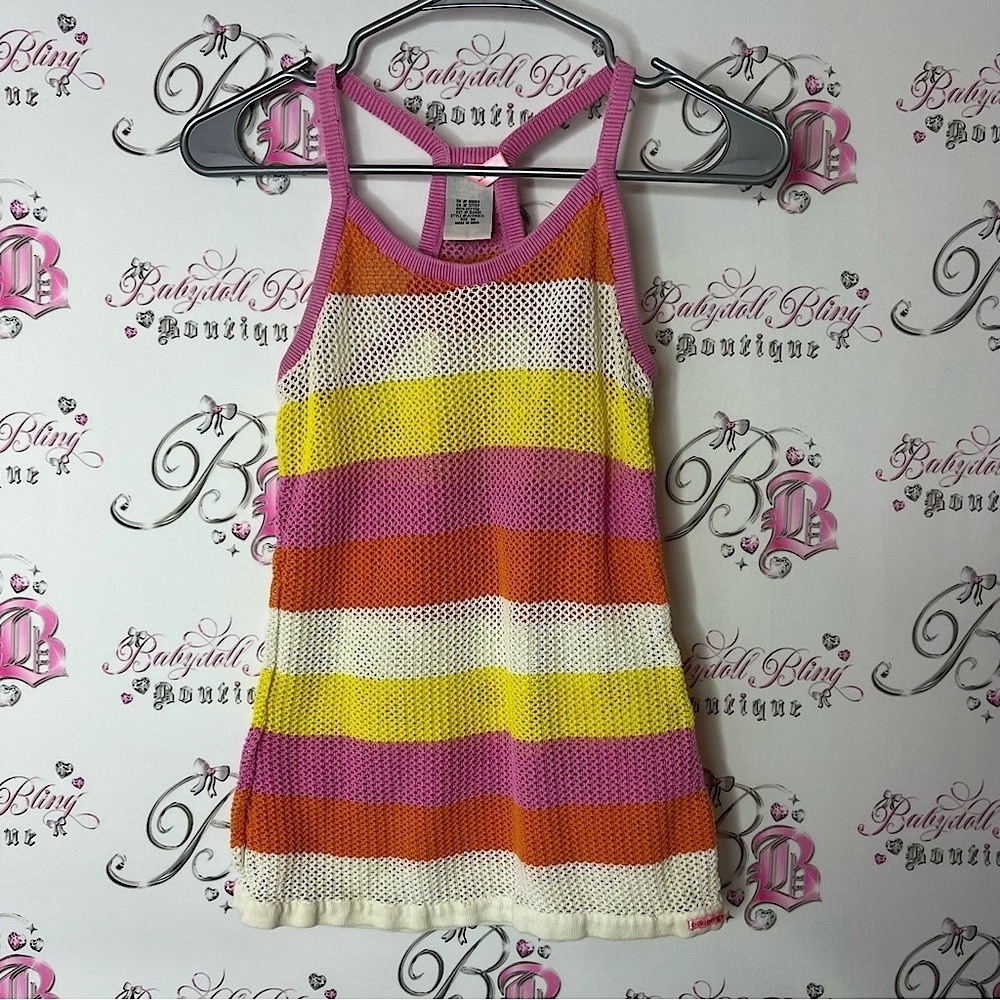Billabong tank top crochet knit Striped racerback Tank Top pink orange